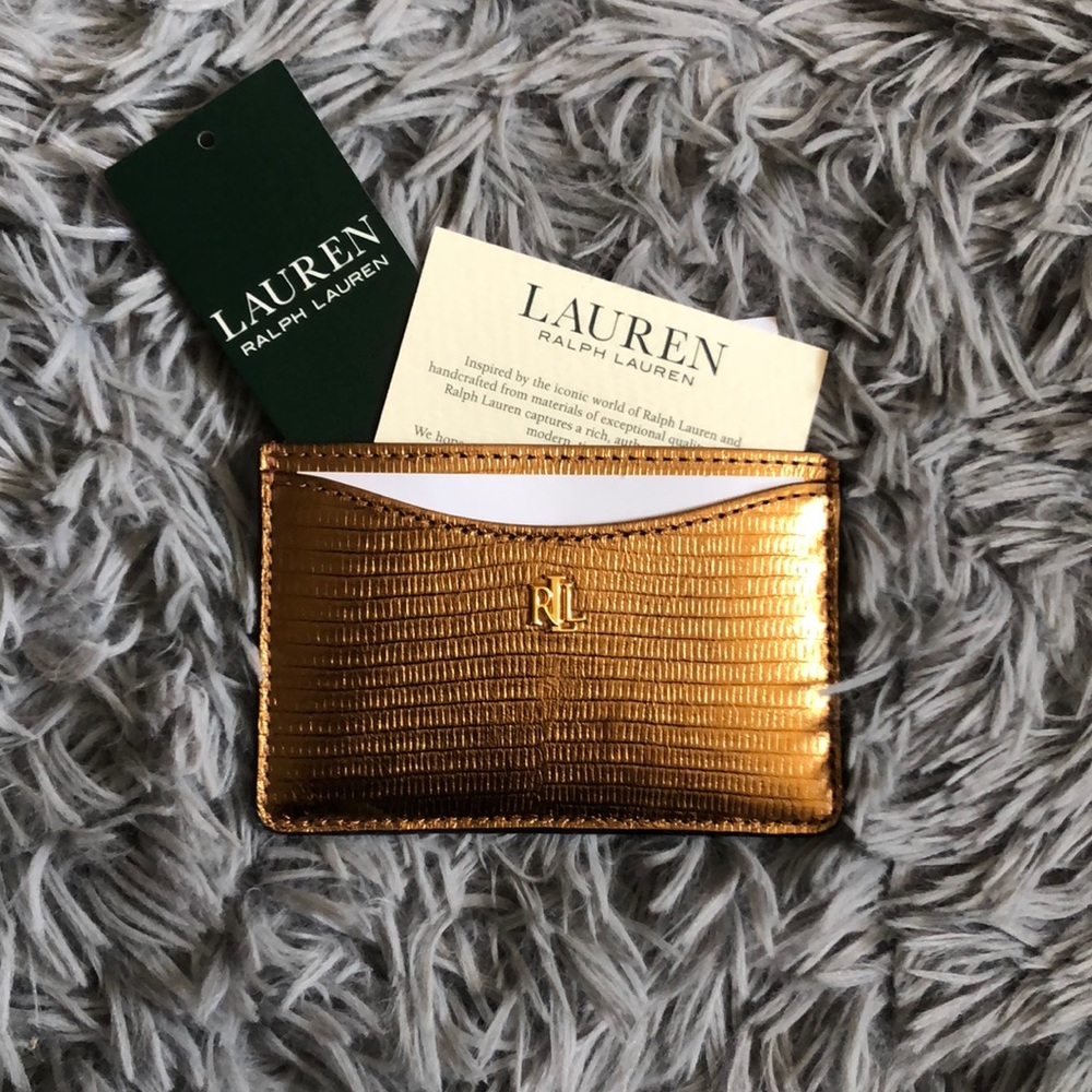 Ralph Lauren Gold Leather Slim Wallet Card Case